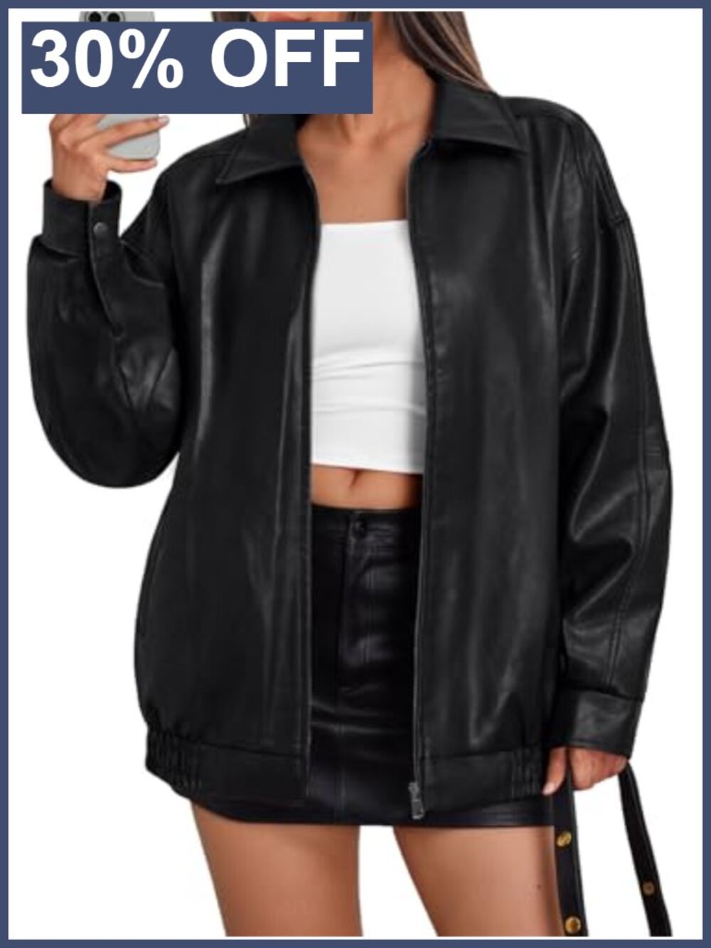 Vegan Leather Oversized Moto Bomber Jacket Women's Fall Winter Coat